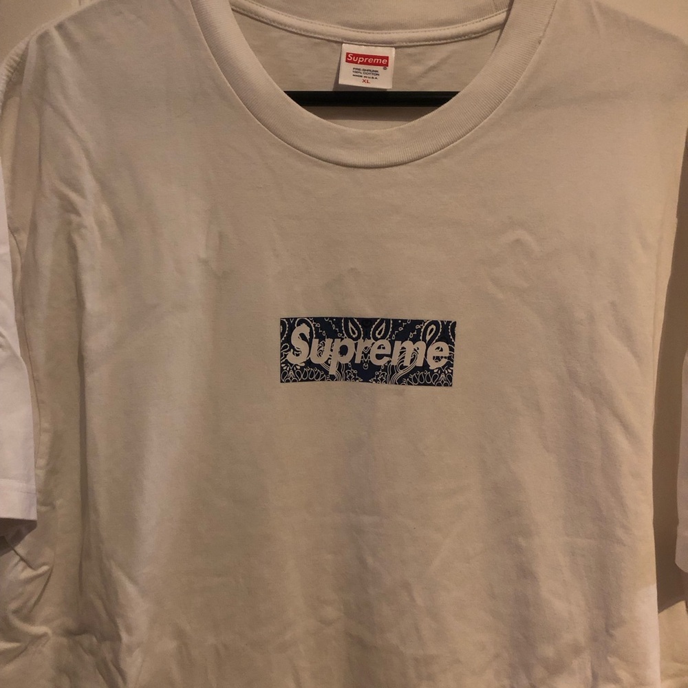 Supreme Box Logo 2001 Bandana XL - Extra Large White Purple T Shirt Bogo US Made